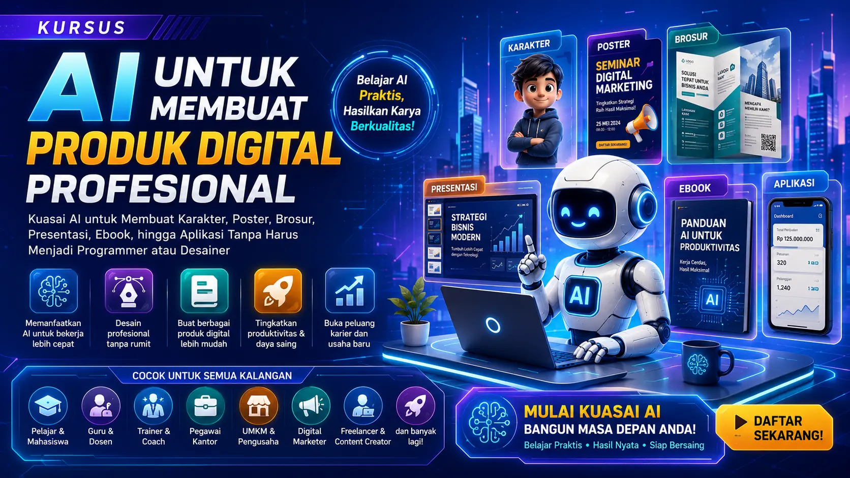 Read more about the article Kursus Pembuatan Produk Digital dengan AI